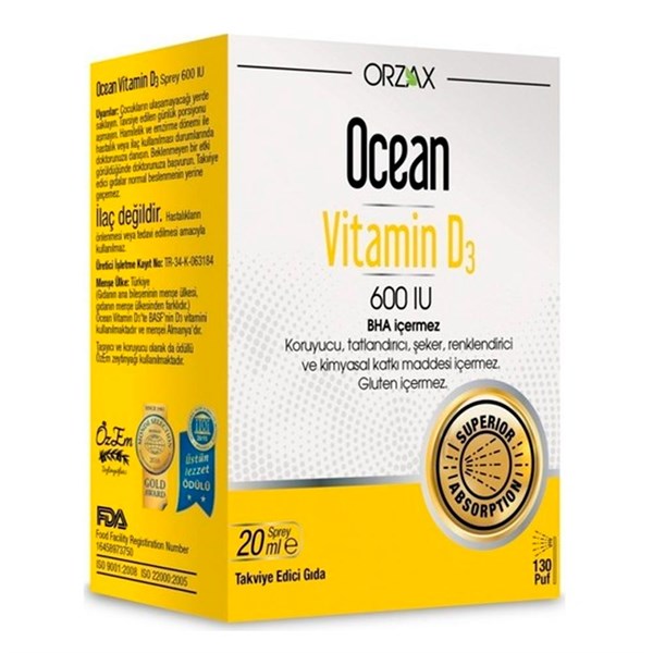 Ocean Vitamin D3 600 IU 20ml Sprey Fiyatı 44,50 TL Vitamin Dolabı